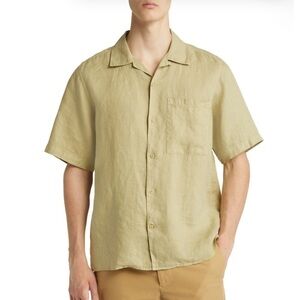NN07 Julio 5706 Short Sleeve Linen Button-Up Camp Shirt PALE OLIVE, Large NWT
